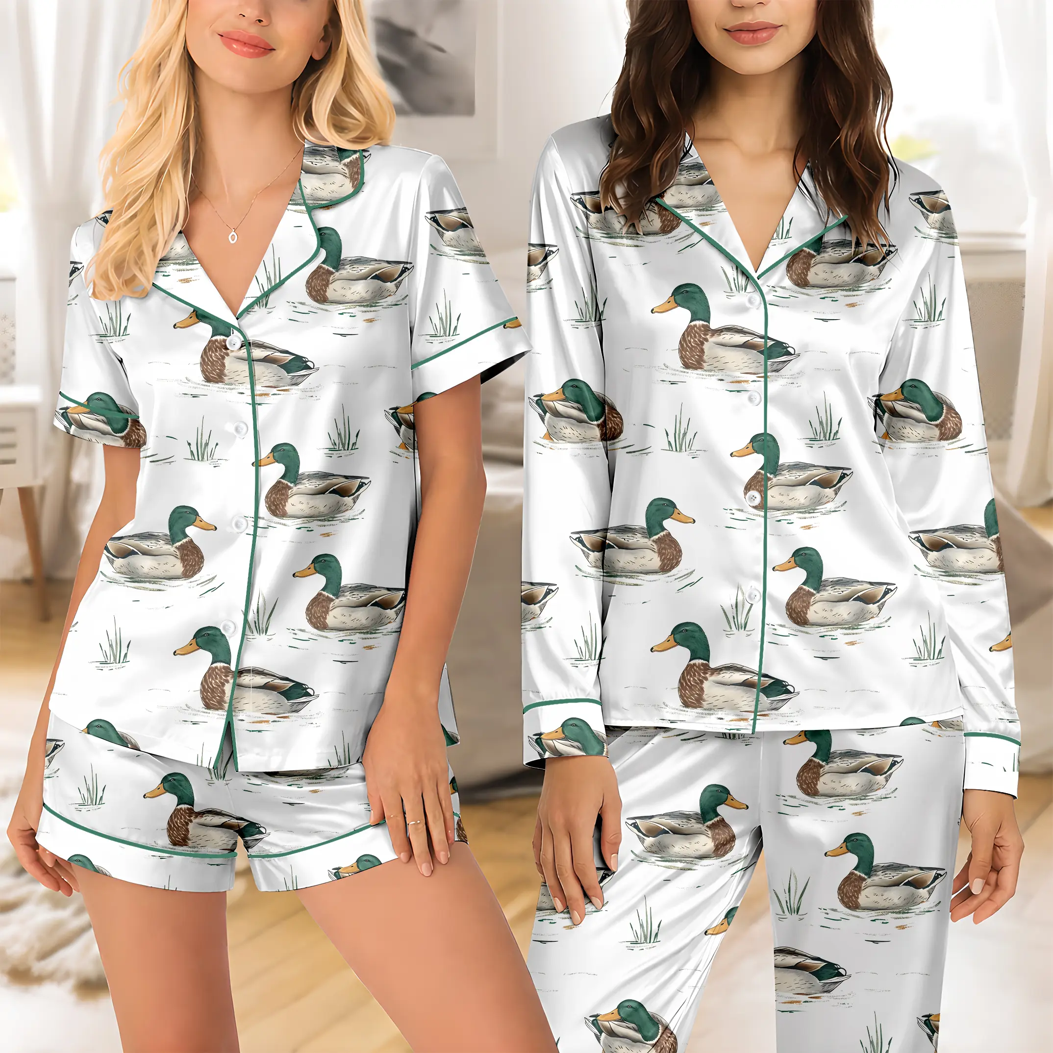 Watercolor Mallard Duck Pajama Set, Fun Sleepwear Gift