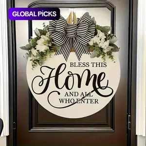 Floral Door Hanging Decor with Welcome Sign, Rustic Style Burlap Bowknot & Artificial Flowers, All-Season Front Door Decoration #GLOBAL PICKS