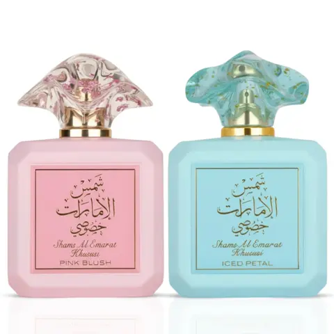 Shams Al Emarat Khususi Pink Blush & Iced Petal Eau de Parfum Spray 100ml (3.4 oz) by Ard Al Zaafaran – Sweet Vanilla Floral Women’s Perfume Bundle