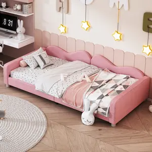 [Bellemave]Full size Upholstered Daybed, Sherpa Fabric Sofabed with Cloud-Shaped Backrest, No Box-spring Needed, Pink