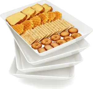 Serving Tray Platter Set – 4-Pack Large White Plastic Food Trays for Veggies, Snacks, Desserts & Cheese – BPA-Free Party Serving Platters