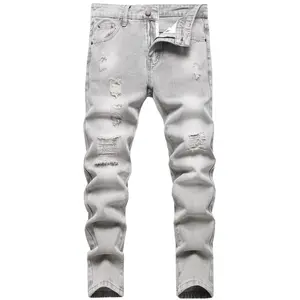 Boy's Stretch Skinny Fit Ripped Jeans Destroyed Distressed Stretch Slim Grey Jean Pants