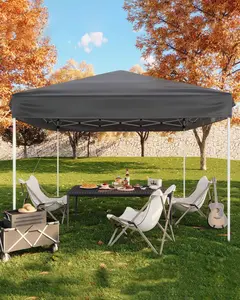 10x10 Heavy Duty Pop Up Canopy- Outdoor Canopy Tent with Portable Bag - 3 Adjustable Height, 4 Weight Bags, 8 Stakes & 4 Guy Ropes Included, Grey