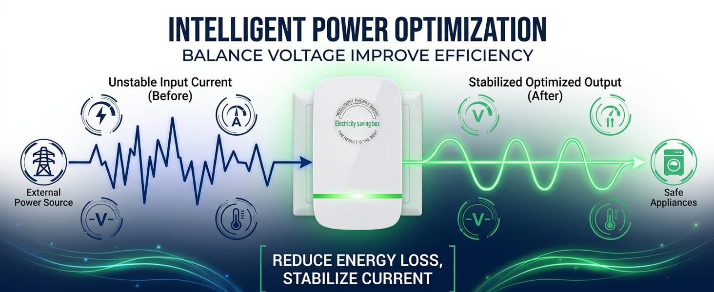 2026 Upgraded US Plug Power Saving Box, 90-250V Voltage Stabilizer Smart Energy Saver, Compact Portable Plug-In for Home, Office & Travel