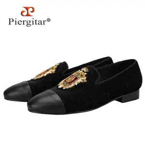 2022 New British Style Retro Embroidered Patch Men's Loafers Handmade Leather Stitching Velvet Moccasins Slip-On Shoes