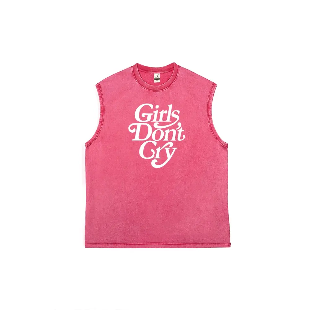 Men's Vintage Washed Pure Cotton Streetwear Tank Top - Bold Retro Girls Don’t Cry Print, Breathable Cargo-Inspired Top, Loose, Fabric, Menswear, Sleeveless
