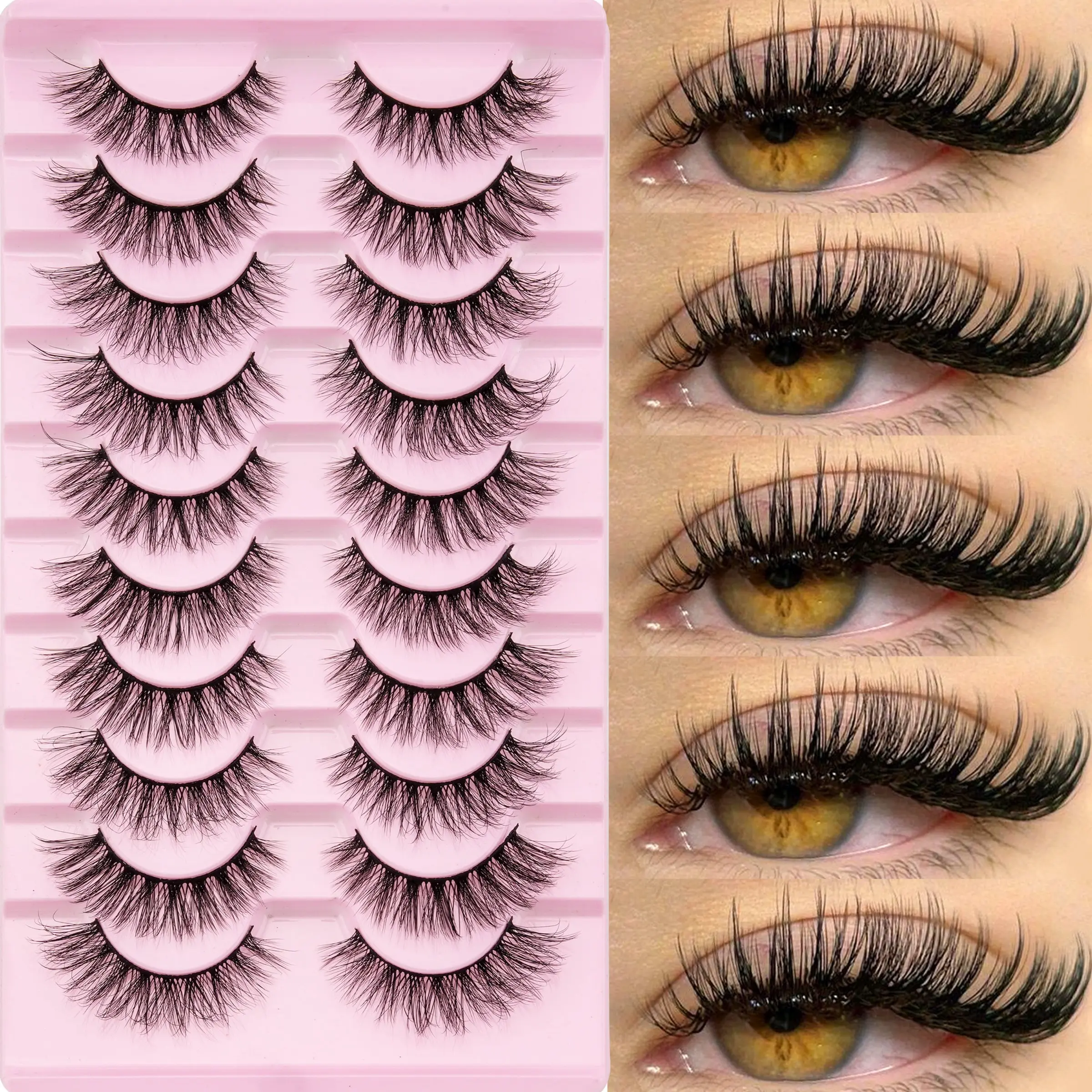 10 Pairs Luxurious Fluffy False Eyelashes, Thick and Long, 3D Effect, Reusable, Soft and Lightweight, Fox Fur Style, Perfect for Seductive Eye Makeup, Cosmetic False Lashes, Luxurious Fake Eyelashes