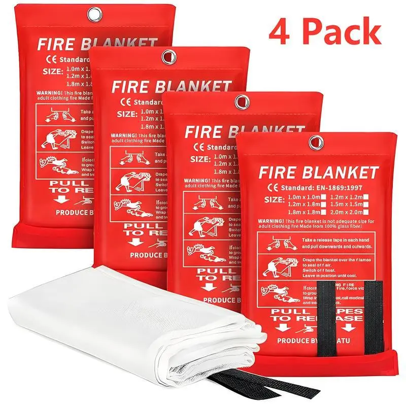 Heavy-Duty Fireproof Blanket (4-Pack) - EN-1869:1997 Certified Emergency Survival Gear, Quick-Deploy Flame Retardant Safety Shield for Modern Kitchen, Garage & Smart Home