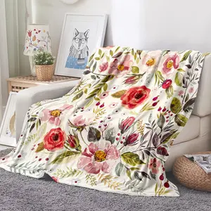 Wildflowers Floral Throw Blanket Botanical Floral Printed Blanket Super Soft Flannel Throw Blanket Lightweight Fluffy Plush Fuzzy Bed Blanket for Bedding Sofa and Travel 60"X80"