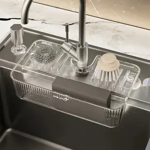 Sink Drain Rack with Suction Cup, Kitchen Faucet Towel Sponge Holder, Waterproof Splash Guard, Home Use Storage Basket