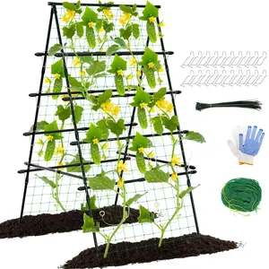 6ft Cucumber Trellis for Raised Bed, Garden Trellis for Climbing Plants Outdoor, A Frame Metal Trellis Support with Net for Vegetables Tomato Zucchini Squash Beans Peas Melons, Rose Flowers,Vines
