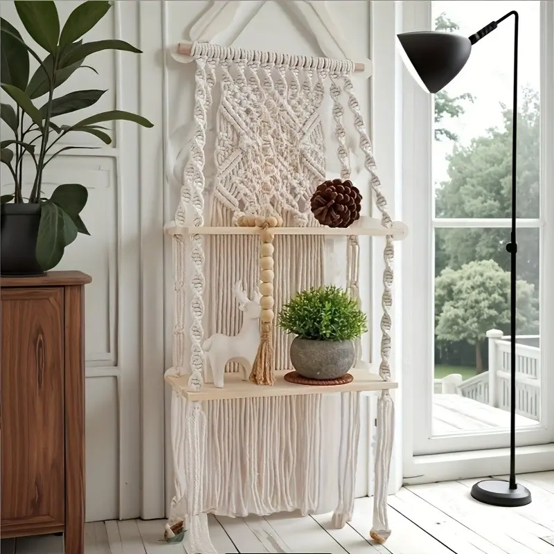 Handmade Craft Macrame Wall Hanger, Handcrafted Natural Cotton Rope Car Interior Mount - Unique Decor, Home Decor for Retro 2-Story Home Use