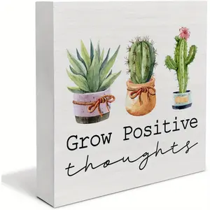 Inspirational Spiritual Grow Positive Thoughts Green Cactus Succulents Pattern PVC Decor Sign Decorative To Lover Plaque Home Living Room Table Party Decorations Supplies Art Craft Ornament Home Office Decoration