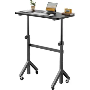 Small Standing Desk Adjustable Height, 6 Height Settings Up to 46.5?, Walking Pad Desk with Triangular  Design, Smooth Mobility with Lockable Wheels, Standing Desk for Walking Pad, Black