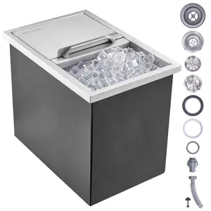 VEVOR Drop in Ice Chest, TikTokShopBlackFriday, 18"L x 12"W x 14.5"H Stainless Steel Ice Cooler, Commercial Ice Bin with Sliding Cover, 40.9 qt Outdoor Kitchen Ice Bar, Drain-pipe and Drain Plug Included, for Cold Wine Beer Utensils Indoor
