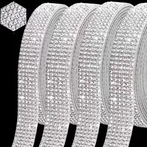 4 Rolls Self-Adhesive Rhinestone Stickers, 50cm Stripes for DIY Crafts, Car Decor, Wedding Party Supplies, Home Decoration, Glitter Rhinestones