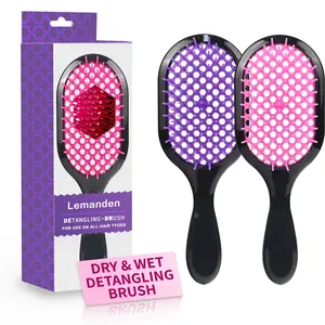 Detangling Hair Brush,2 Pack Round Detangler Hair Brush,Vented Wet Hair Brush for Women man Glides Through,Ideal for Wet Dry or Damaged Hair for Women Men (Pink+purple)