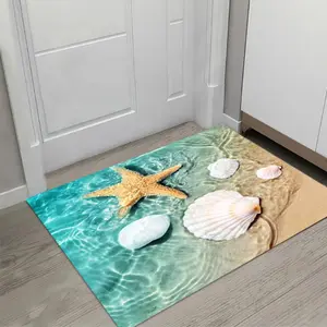 Beach Starfish Seashell 2D Water Effect Print Doormat Soft Comfortable Coastal Ocean Decorative Floor Mat for Kitchen Living Room Bedroom Home Decorative Rugs