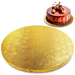 14 Inch Cake Drum, Gold Cake Board for Picture-Ready Celebration Cakes, 1/2 Inch Thick Round Cardboard Base with Grease & Moisture Resistant Surface and Decorative Pattern for Parties and Weddings