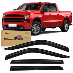Nilight Tape-On Window Visors Vent Wind Deflectors - 4PCS Acrylic Vehicle Accessories for Chevy Silverado 1500, GMC Sierra 1500 Crew Cab 2019-2024, with Rain Protection, Mirror Fog Prevention