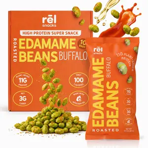 Rel Snacks Buffalo Crunchy Roasted Edamame Beans 0.9OZ 10 Pack Protein Fiber High Protein Low Carb Keto Friendly Snack