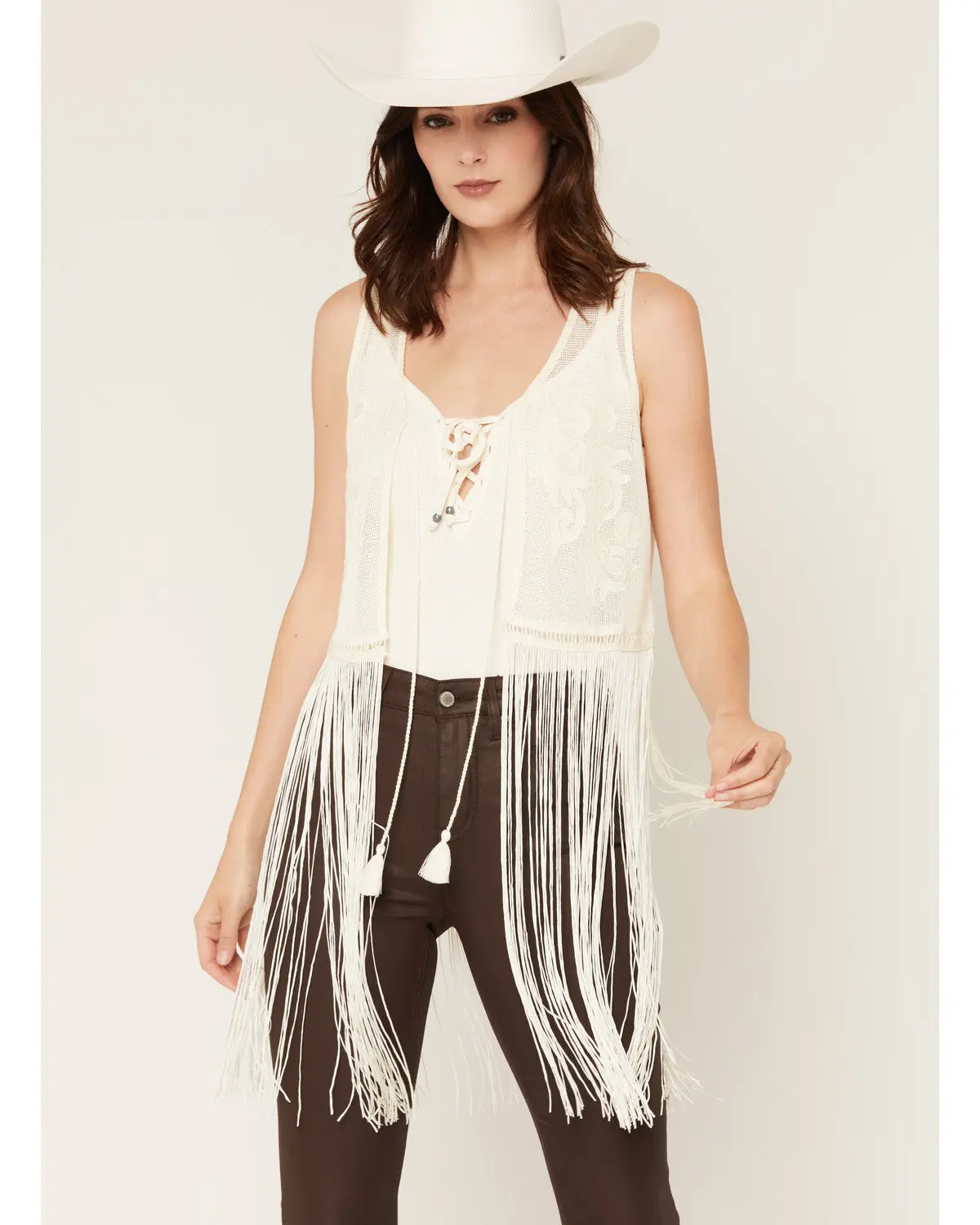 Rhea Embroidered Mesh Fringe Vest