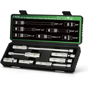 7 count 3/8-Inch Drive  Swivel Spark Plug Socket Set, Includes 9/16-Inch, 13/16-Inch, 5/8-Inch, 14mm Socket, 6-Point &12-Point, CR-V, Enhanced  Design with Thin Wall Socket