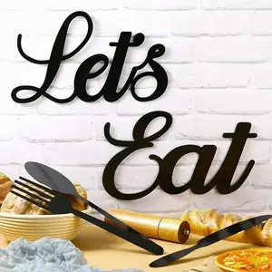 2D Let's Eat Metal Wall Art Sign, 5 Counts/set Rustic Design Kitchen Decor with Fork & Spoon & Knife Cutouts, Iron Hanging Art for Dining Room & Home Decor, Ornaments
