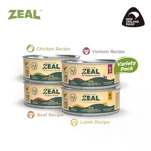 ZEAL Natural Cat Wet Food | 94% High Meat Content | Balanced Nutrition & Superfoods | 4 Cans | 90g/170g Cans | Beef Recipe & Chicken Recipe & Lamb Recipe & Venison Recipe