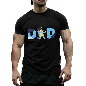 [Everyday Comfort] Men's "DAD" Blue Heeler Bandit Graphic T-Shirt - 100% Cotton, Casual Round Neck, Short Sleeve, Black with Stretch Fabric, Non-Transparent, All-Season Wear