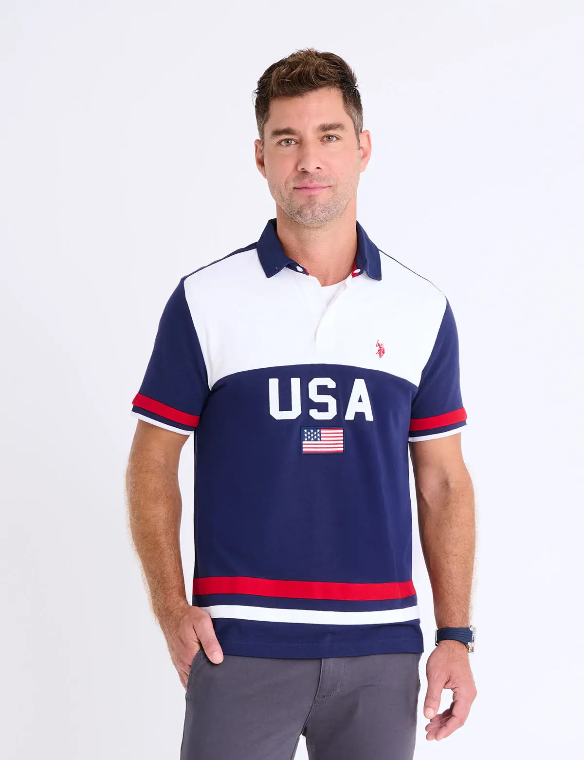 COLOR BLOCK USA APPLIQUE PIQUE POLO SHIRT
