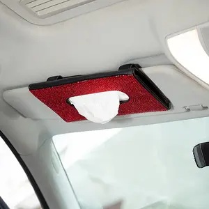 Shining car tissue box, sun visor tissue holder, car storage organizers, Car Organization Supplies, sparkling design, PU leather and artificial crystal materials, elegant car accessories