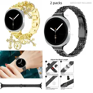 Thin strap suitable for Samsung Galaxy Watch 8 strap 40MM 44MM, Galaxy Watch 8 Classic 46MM strap, Metal Galaxy Watch 8 40MM strap Samsung Watch 8 44MM strap, and Cuban chain metal strap, heart-shaped pendant strap, Watch straps