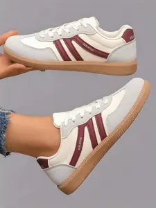 Women's PU Leather, Classic Design Casual Shoes, Comfortable Walking Shoes for Daily Wear and Outdoor Activities, Trendy Walking Sneaker