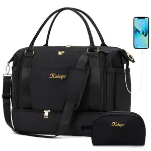THE JUNCO Large Carry Travel Duffel Handbag with USB Charging Port Portable Gym Duffle Bag Weekender Bag Travel Duffel Bag with Shoe Compartment and Toiletry Bag for Women The Essential Fall Overnight Bag