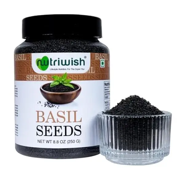 Nutriwish Basil Seeds (Sabja / Tukmaria) | Raw Superfood Seeds | 100% Natural & Gluten-Free | Vegan | Perfect for Drinks, Smoothies & Desserts | 8.8 oz - Spice, Flavor
