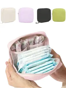 Minimalist Corduroy Multi-Functional Storage Bag, Sanitary Pad Organizer, Small Square Cosmetic Wash Bag, Travel Essential, Beach Summer Vacation Makeup Bag, Makeup Organizer Pouch