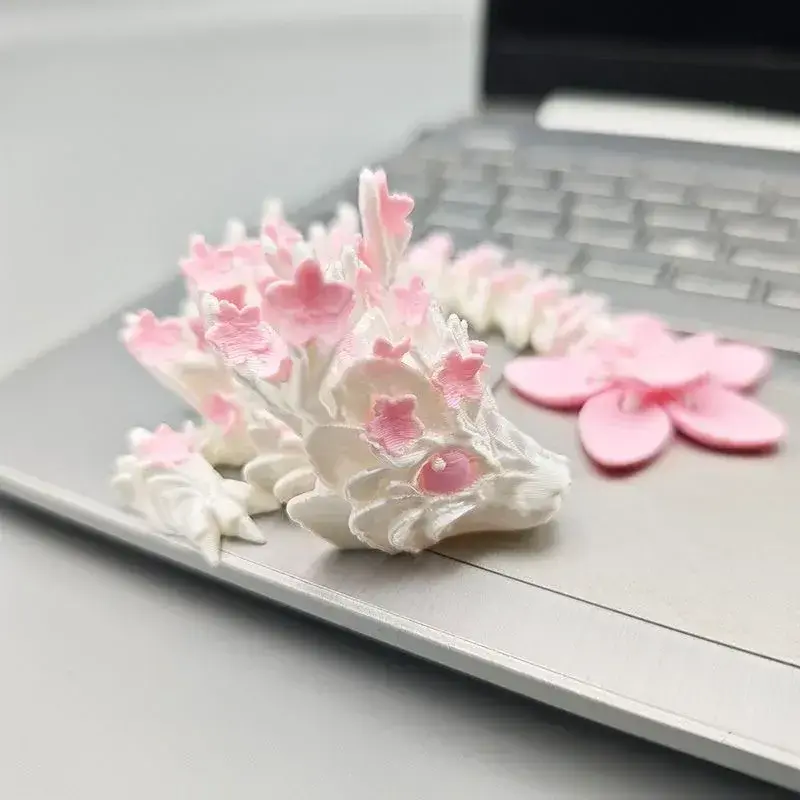 3D Printed Cherry Blossom Dragon Movable Joint Articulated Dragon Action Figures Home Office Desktop Ornament Birthday Gifts