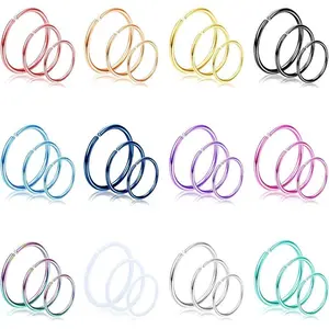 FLORIDECO 36Pcs Surgical Steel Nose Ring Hoop For Women 20 Gauge Nose Piercing Jewelry Septum Ring Cartilage Helix Piercing 6-12mm Daily Earring