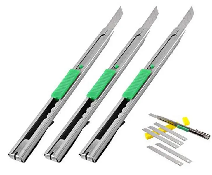 eZthings Heavy Duty 9mm Auto-Lock Snap Off Blade Box Cutters Set - 3 Utility Knives + Blades Industrial Office Cutting Tool for Dressmaking, Upholstery (Office Stationery & Supplies)
