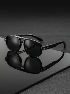 Men's Plastic Square Frame Fashion Casual Sunglasses, Dual Bridge Design, Trendy Accessory, Vintage Look, Stylish Hinges, Daily Commute