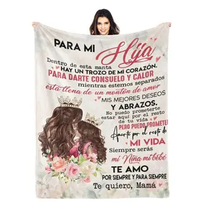 To My Daughter Blanket From Mom Spanish Heartfelt Love Letter Blanket Soft Cozy 100% Polyester Throw Blanket For Bed Couch Camping Birthday Christmas Gift For Daughter
