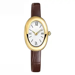 Women’s Gold Bangle Watch – Elegant Oval Dial Bracelet Watch, Dainty Vintage Quartz Jewelry Style Wristwatch