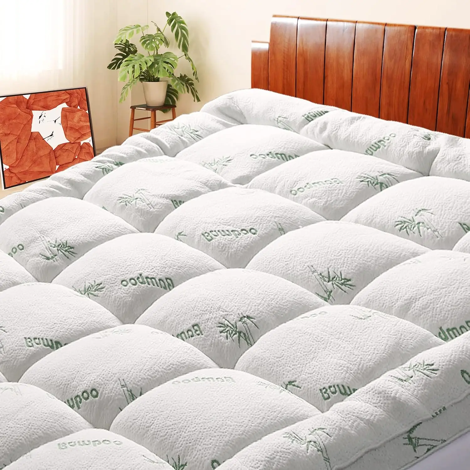 Mattress Topper  XL Size, Cooling Extra Thick Breathable Viscose Made from  Mattress pad, Soft Quilted Fitted Mattress Cover with 1000 GSM Down Alternative Fill (8-21"Deep Pocket)