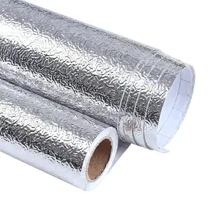 Kitchen Aluminum Foil Oil Proof Sticker Peel and Stick Embossed Texture Backsplash Cabinet Drawer Liner Waterproof Heat Resistant