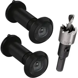 2 count of peep Holes for Door with a 7/11" Drill bit Solid Brass Front Door Peephole with Optical Glass Lens Fitting Door thickn from 1-2/5" to 2-1/5" Door viewer Peephole with matt Black Finish