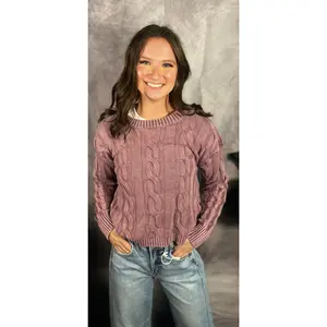 Plum Cable Knit Sweater Top