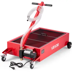 【fathersdaygift】VEVOR Low Profile Oil Drain Pan, 17 Gallon Capacity, Rolling Oil Drain Pan with Electric Pump, 7.2 ft Hose & T Folding Handle, Leak-proof & Corrosion-resistant, Fit for Cars, SUVs, Trucks, ATVs, Red