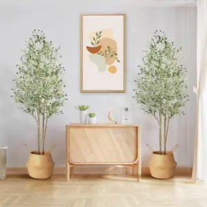 SHareconn Double-bar Design Faux Olive Tree, Artificial Olive Trees Indoor with Natural Wood Trunk & Lifelike Fruits, Perfect for Home Balcony Office Garden Room Decorative