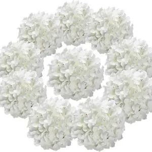 Silk Hydrangea Heads Artificial Flowers Heads with Stems for Home Wedding Decor,Pack of 10